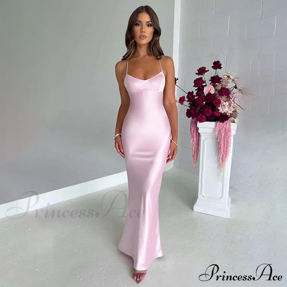 Emilia Draped Stylish Satin Gown Pink / S S.o. Long Dresses