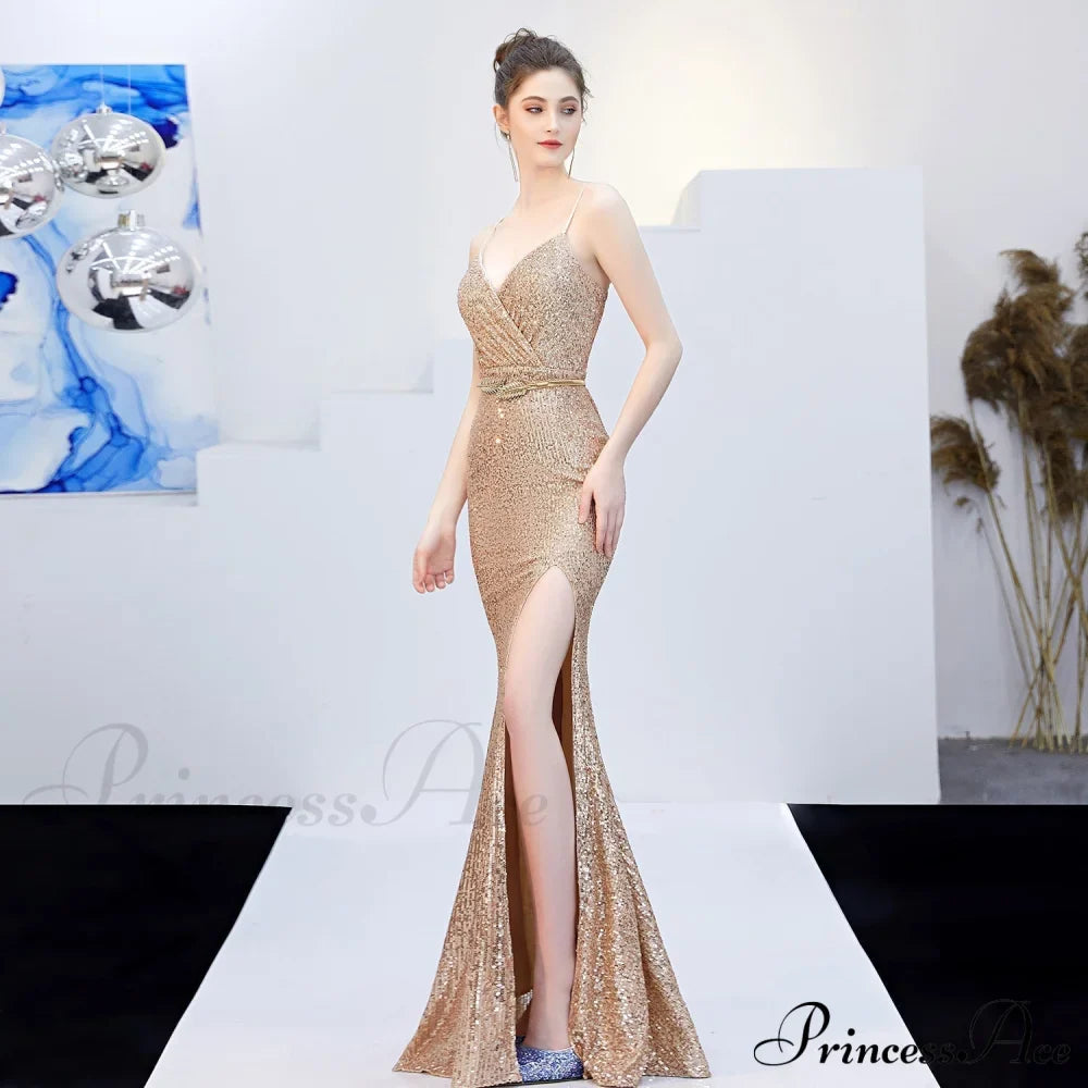 Emma Sequined Stylish Formal Slit Dress S.o. Long Dresses