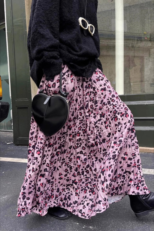 Vintage Leopard Midi Flare Skirt