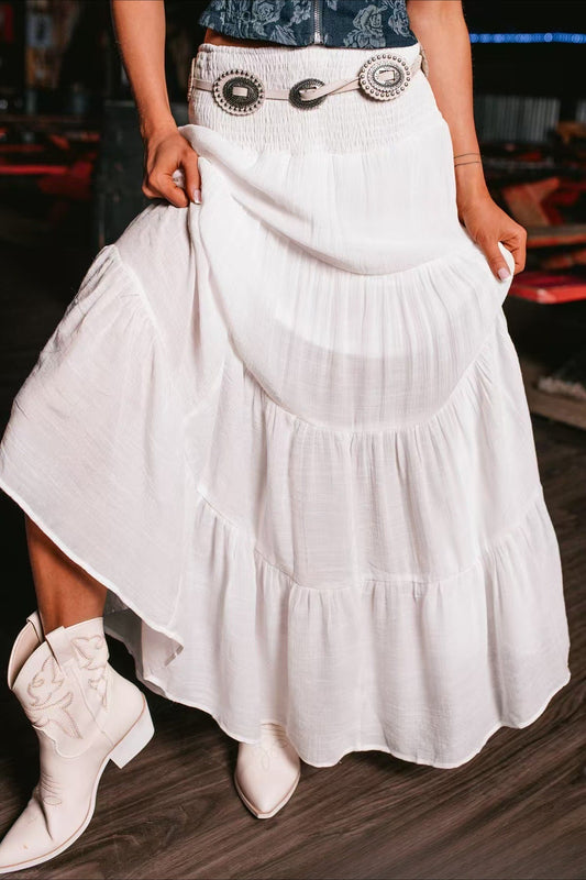 Boho Chic High Waisted Contrast Drawstring A Line Maxi Skirt