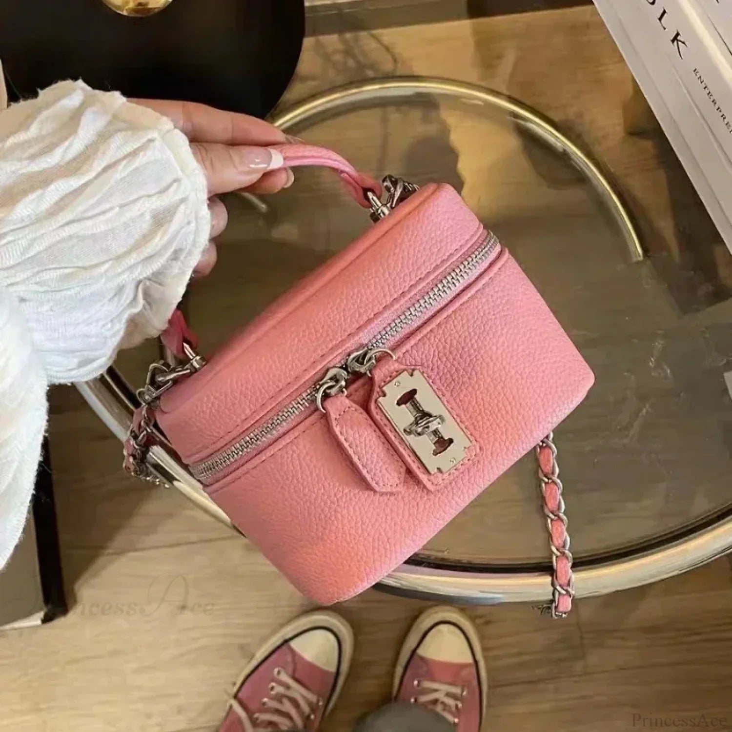 Fashion Box Canvas Shoulder Crossbody Bag Pink shoulder-250126