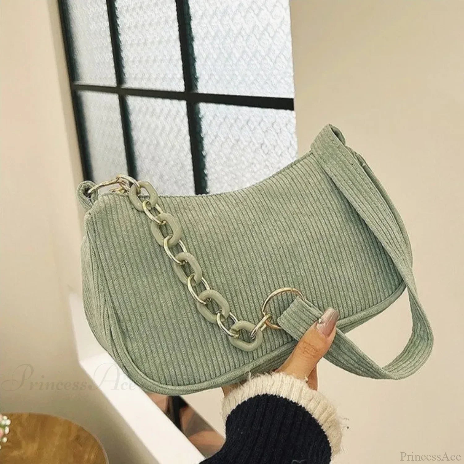Fashion Corduroy Zipper Underarm Shoulder Bag shoulder-250126