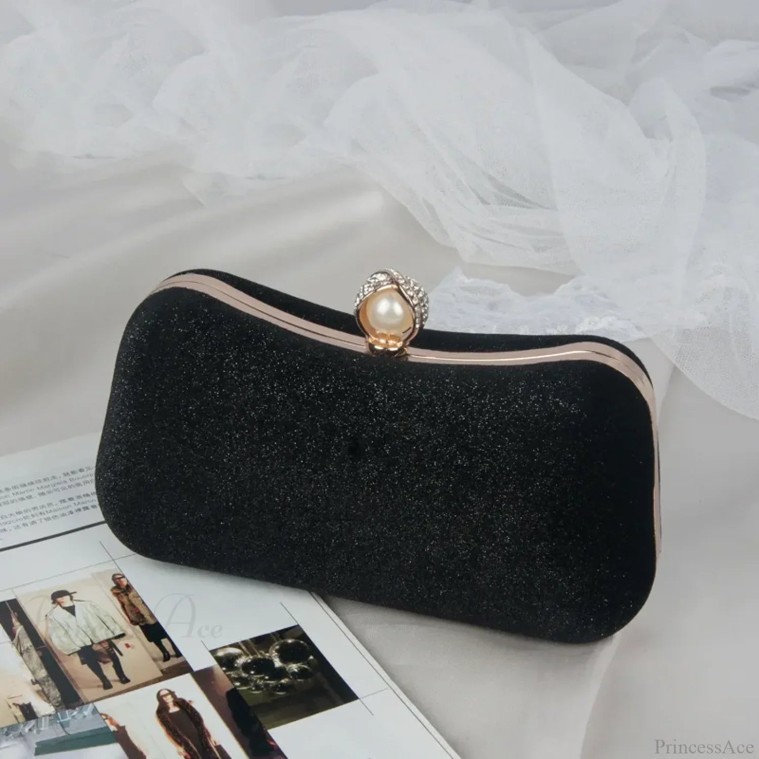 Fashion Evening Clutch Tassel Chain Shoulder Bag Black / 20x5x11cm clutchbag-250126