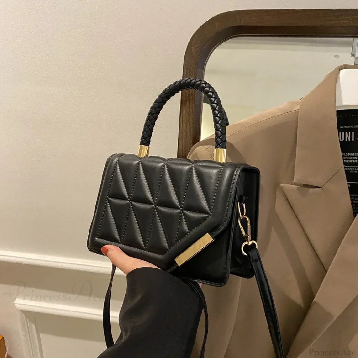 Fashion Plaid PU Leather Small Square Crossbody Handbag handbag-250126