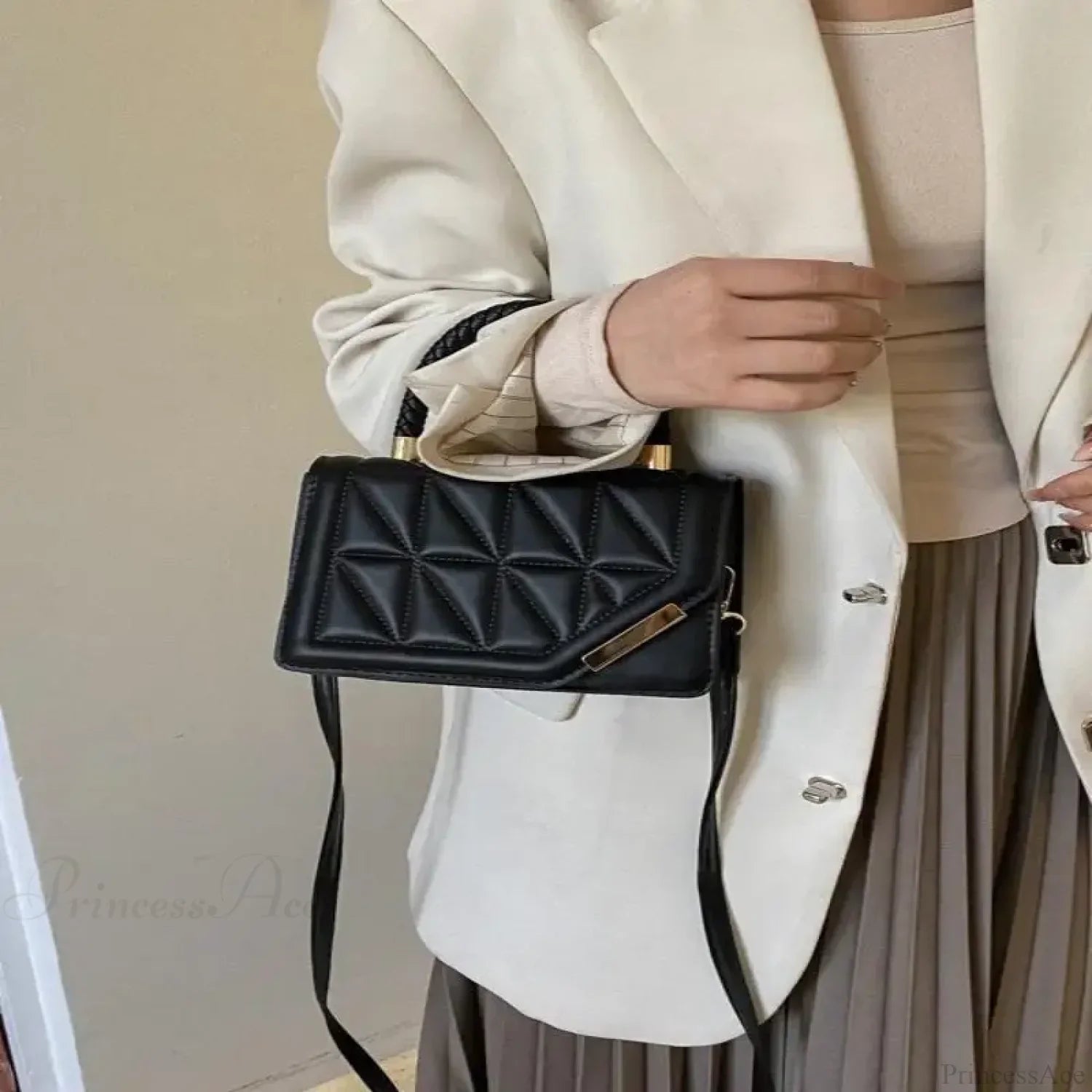 Fashion Plaid PU Leather Small Square Crossbody Handbag handbag-250126