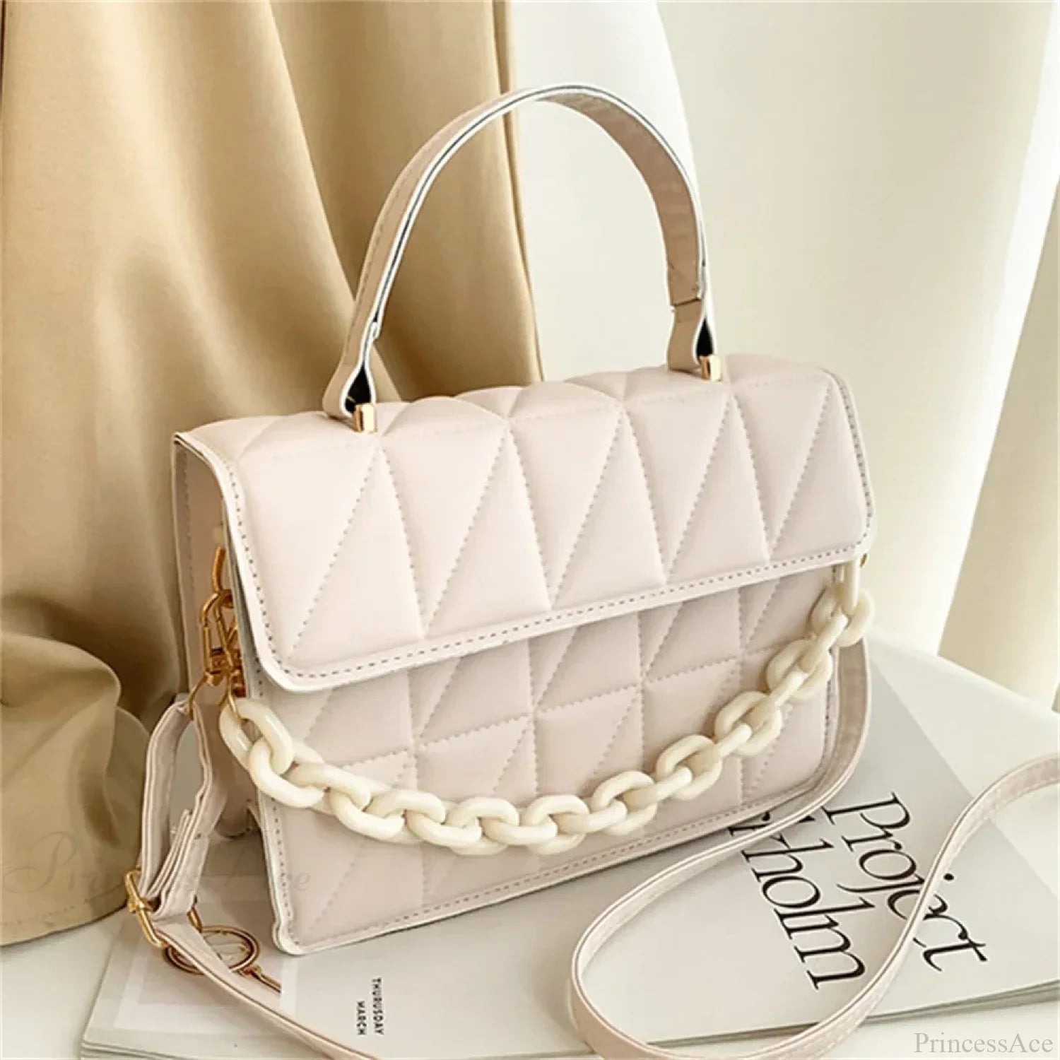 Fashion PU Leather Square Crossbody Handbag White handbag-250126