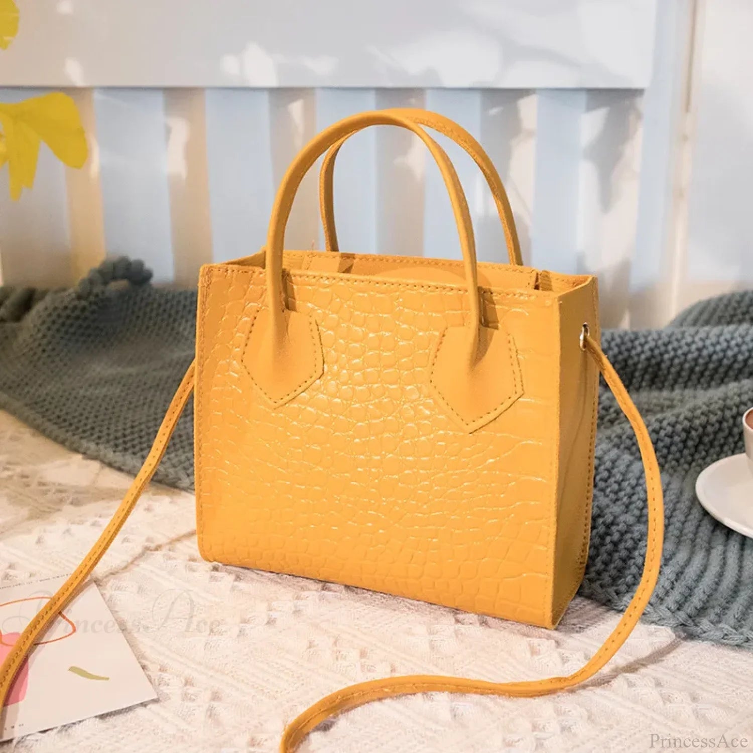 Fashion PU Leather Square Crossbody Handbag Yellow handbag-250126