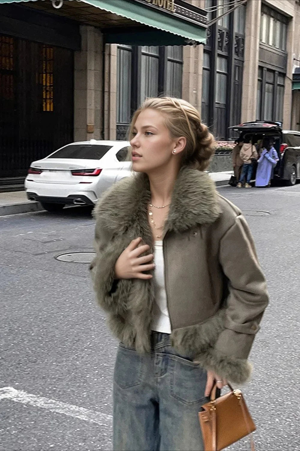 Faux Fur Suede Short Biker Jacket