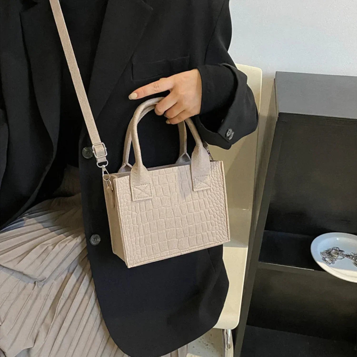 Felt Mini Tote Autumn Winter Small Square Handbag handbag-250126