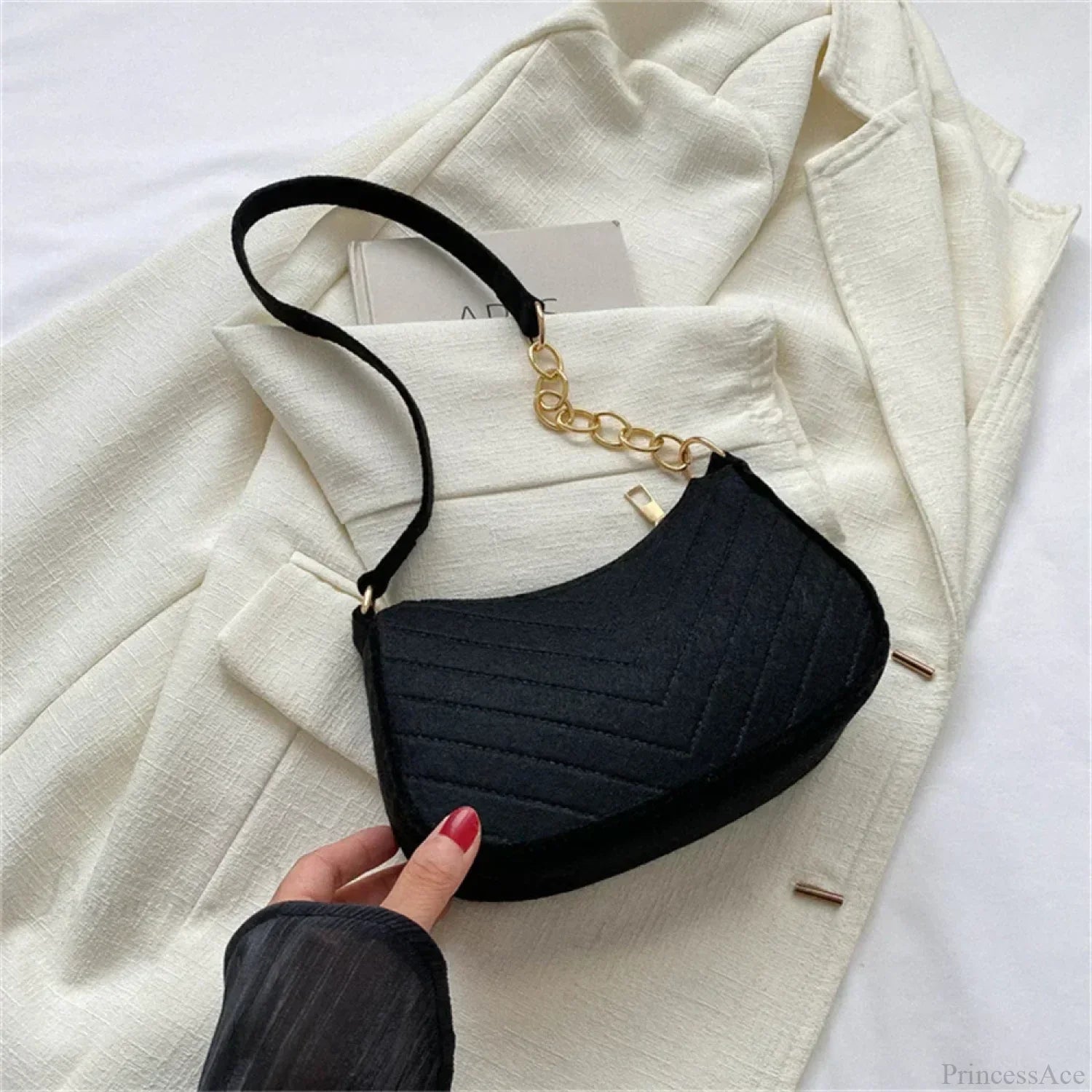 Felt Solid Color Retro Underarm Shoulder Bag shoulder-250126