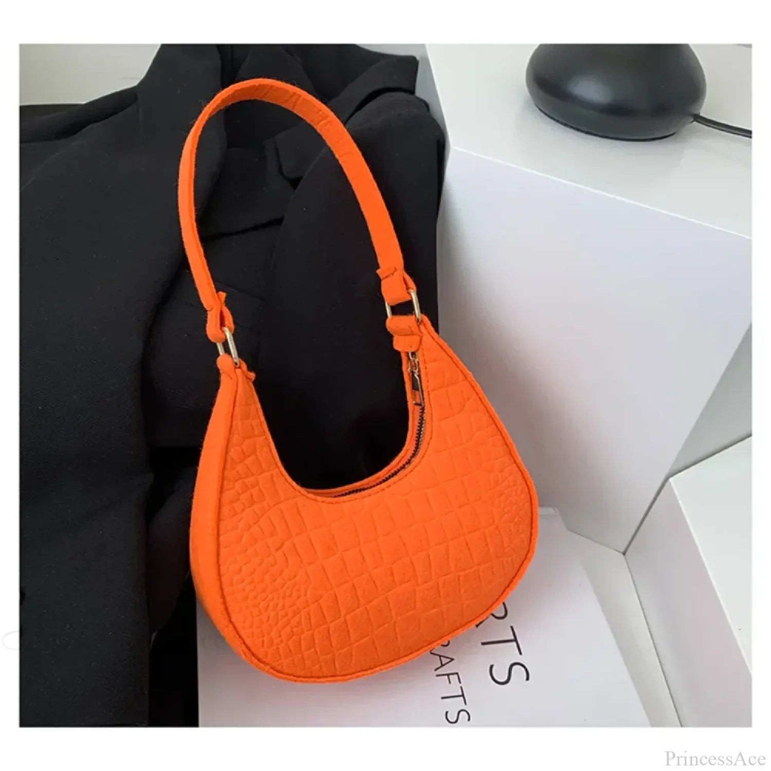 Felt Solid Color Retro Underarm Shoulder Bag Orange shoulder-250126