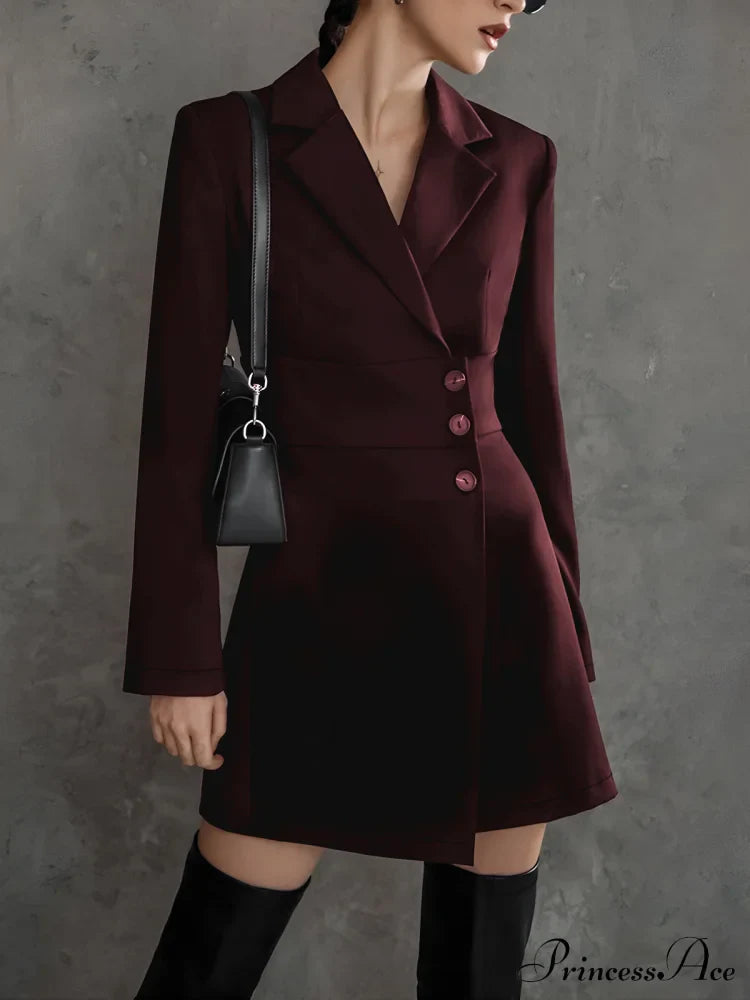 First Choice Blazer Trendy Long Sleeve Short Dress Burgundy / Xs Coats-L