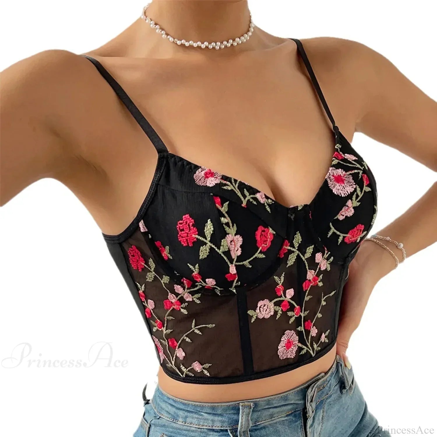Floral Bustier Crop Top with Buckle Halter Tank croptop-250126
