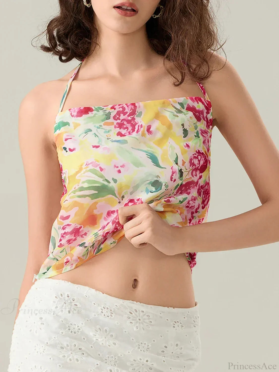 Floral Halter Backless Sleeveless Cropped Vest Camisole MULTI / S croptop-250126