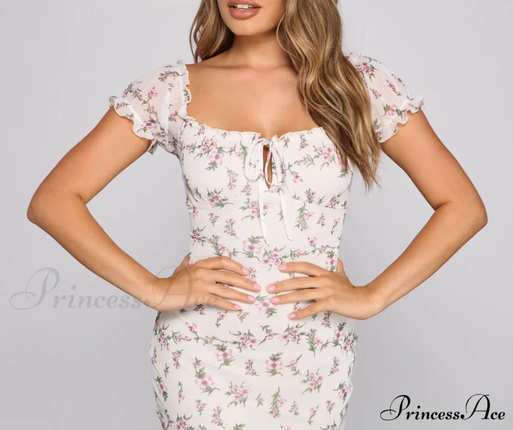 Floral Soul Puff Charming Sleeve Mini Dress Dressy Dresses