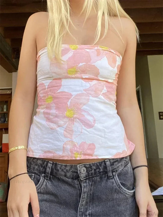 Floral Strapless Backless Party Club Crop Top croptop-250126