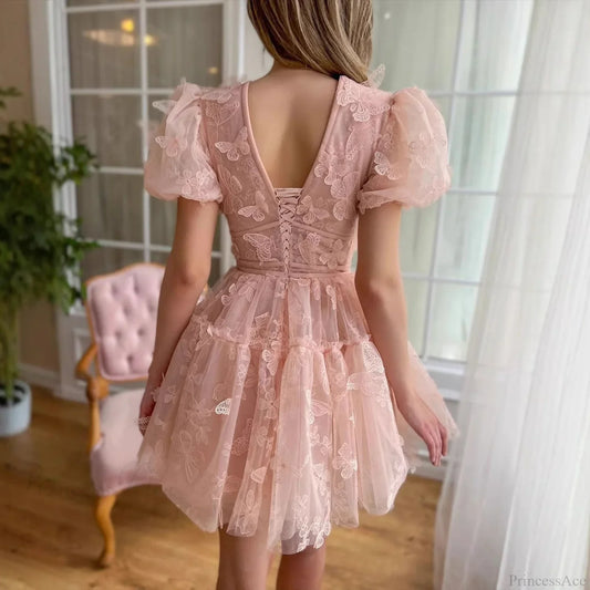 Floral V-Neck Short Wedding Dress weddingdress-250223