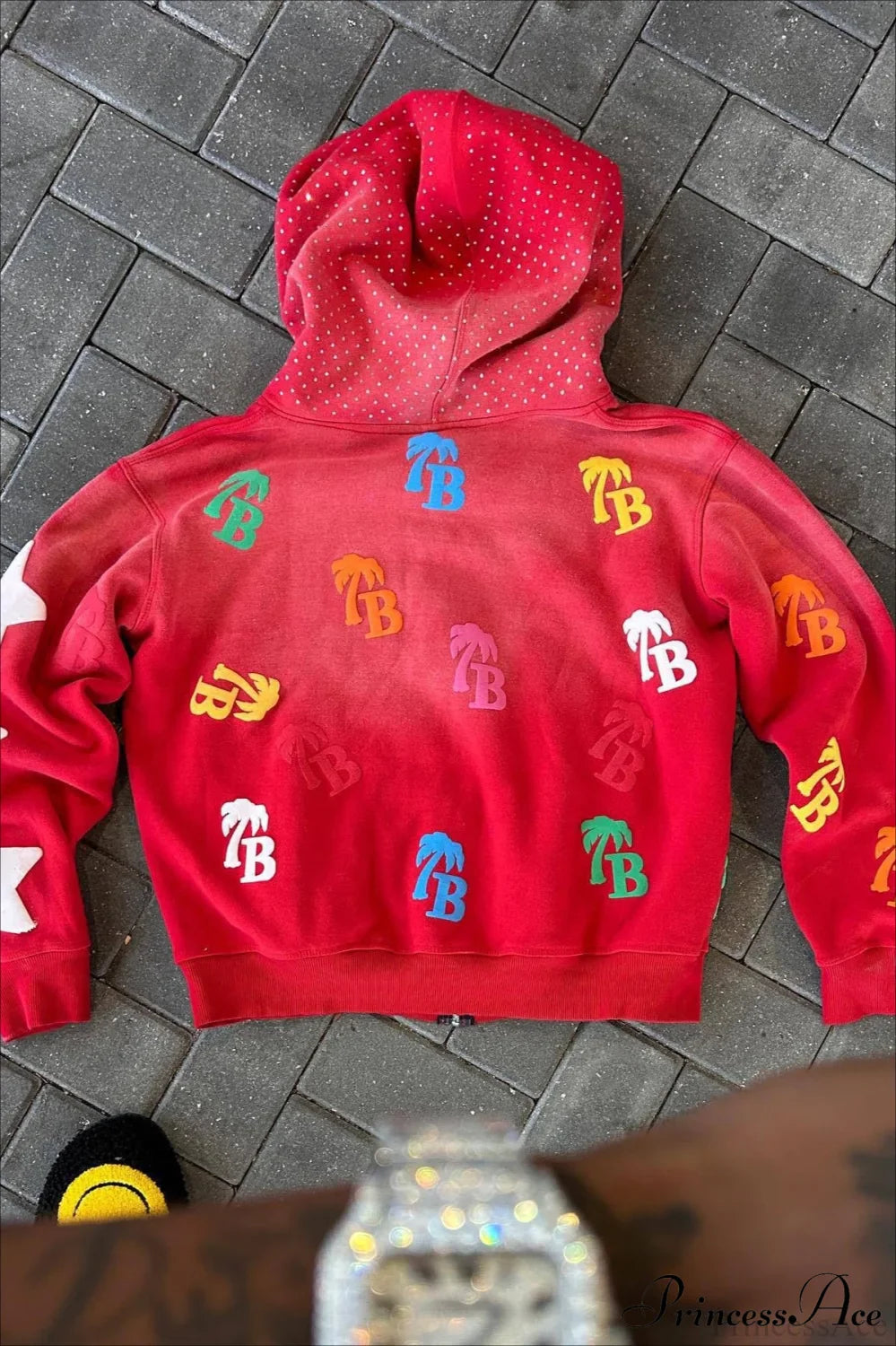 Foam Letter Print Hip-Hop Zip Hoodie