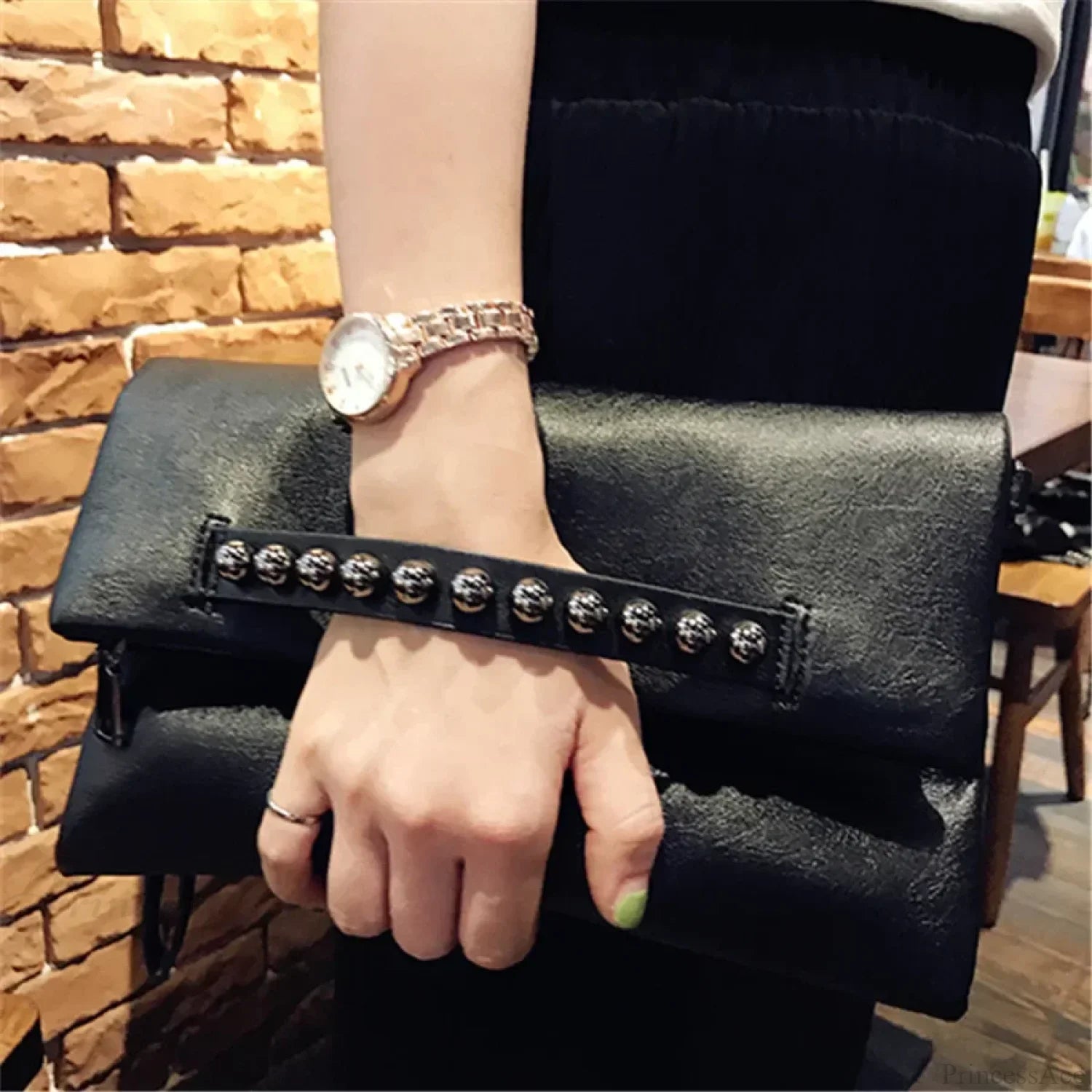 Folding Design PU Leather Clutch Wristlet 27X16X3CM / Black wristlet-250126