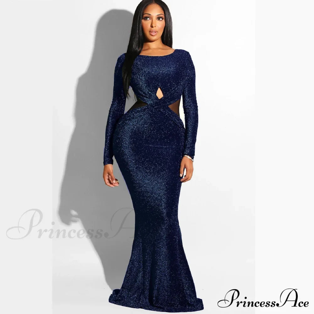 Francine Formal Open Charming Back Glitter Dress Dark Blue / S S.o. Long Dresses