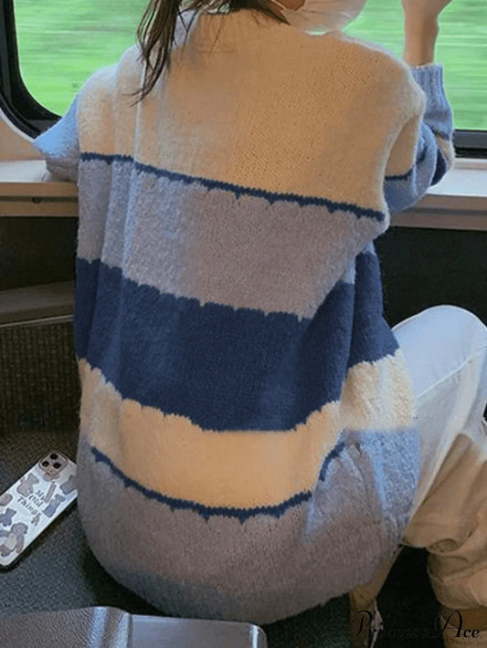 Color Block Striped Trendy Long Sleeve Bolero Cardigan Sweaters