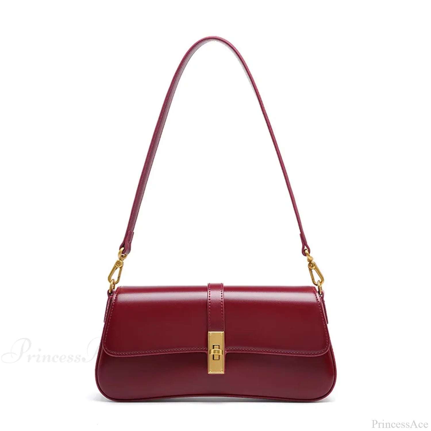 Genuine Leather Baguette Shoulder Bag wine red shoulder-250126
