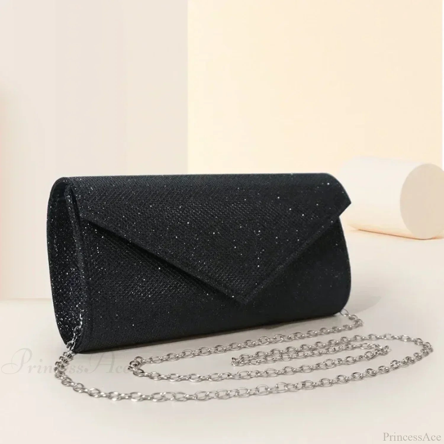 Glitter Envelope Chain Evening Clutch Bag Black clutchbag-250126