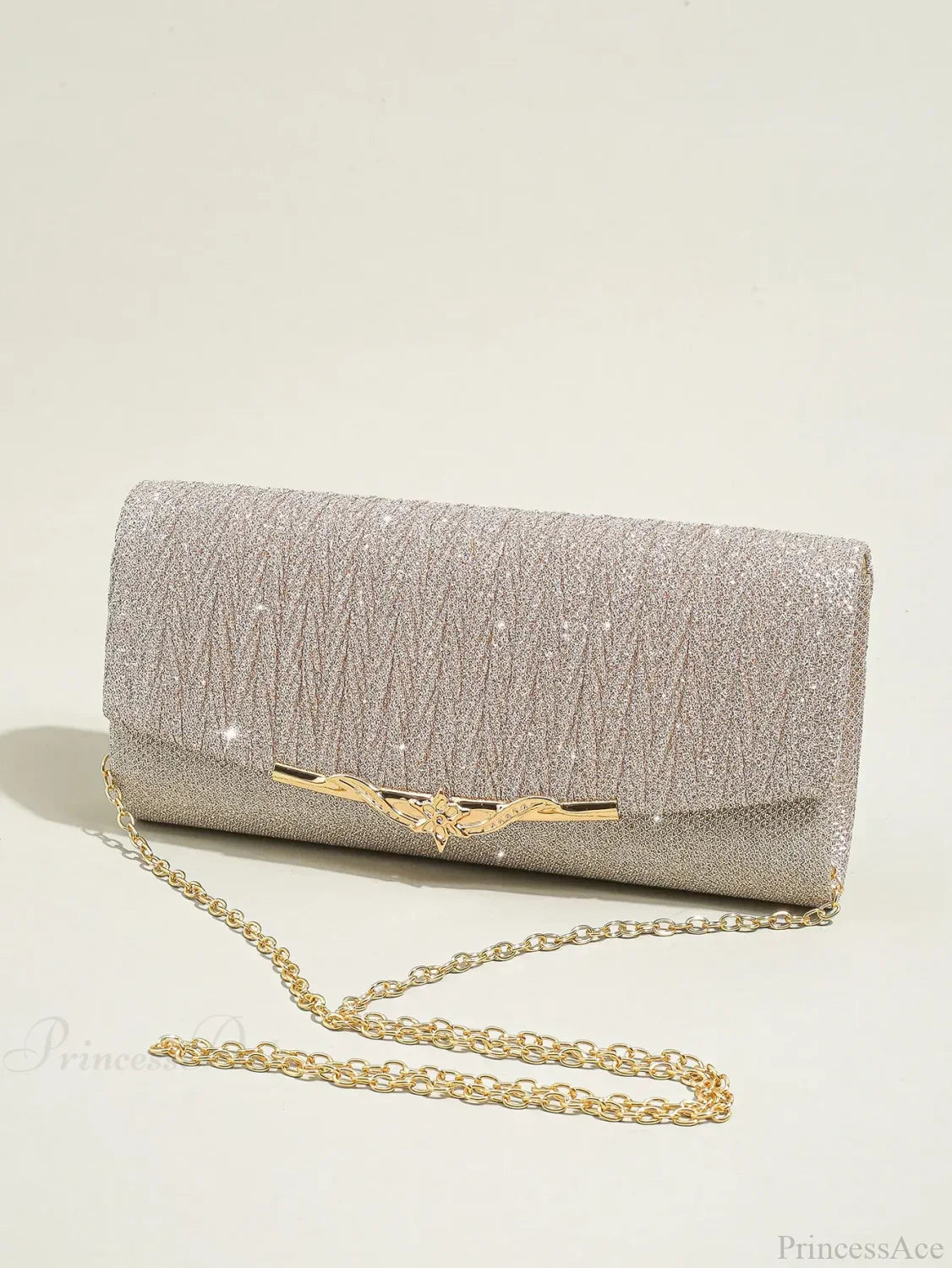 Glitter Envelope Evening Bag Detachable Chain Clutch Bag Champagne / (20cm clutchbag-250126