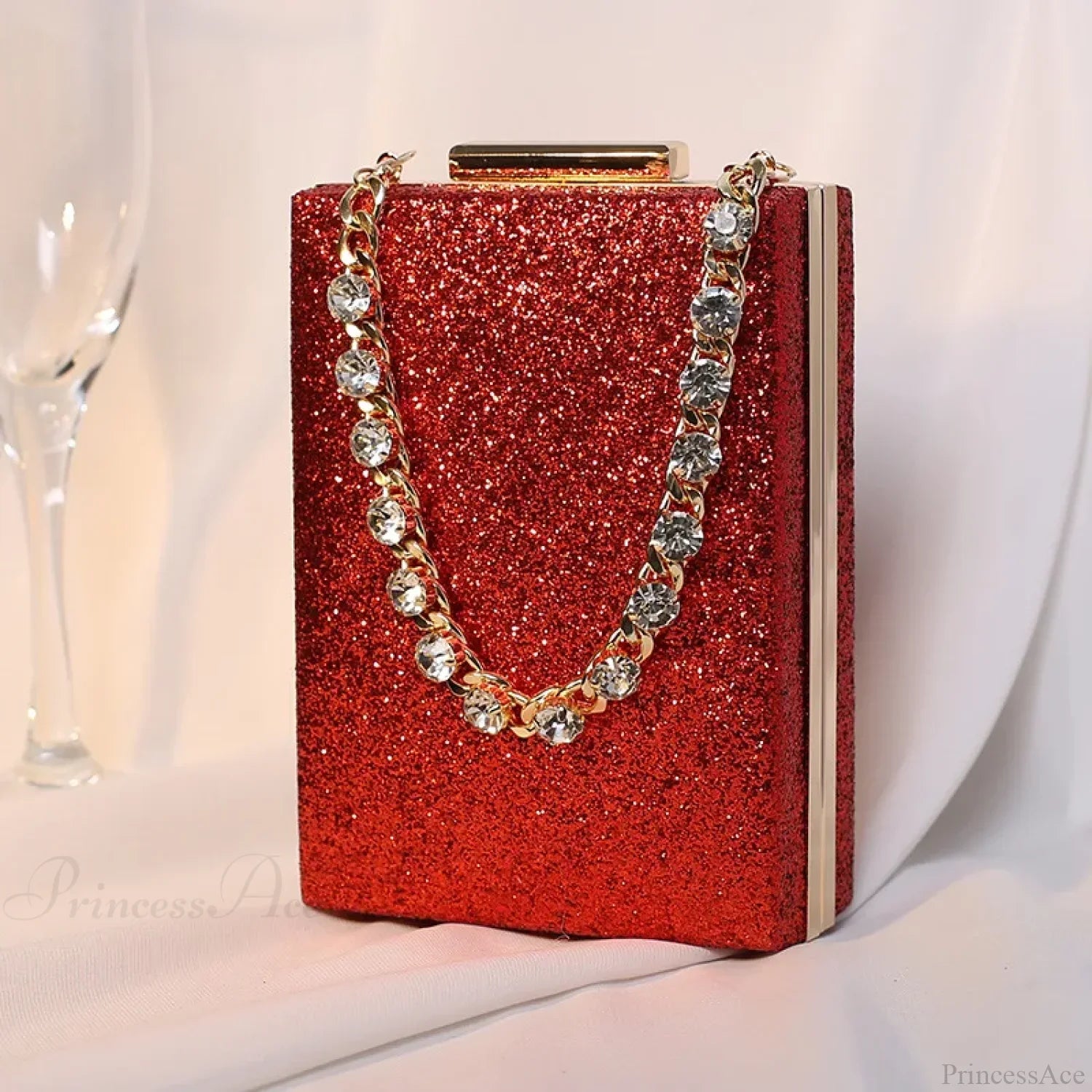 Glitter Evening Clutch Wallet Wristlet Mini(Max Length<20cm) / Red wristlet-250126