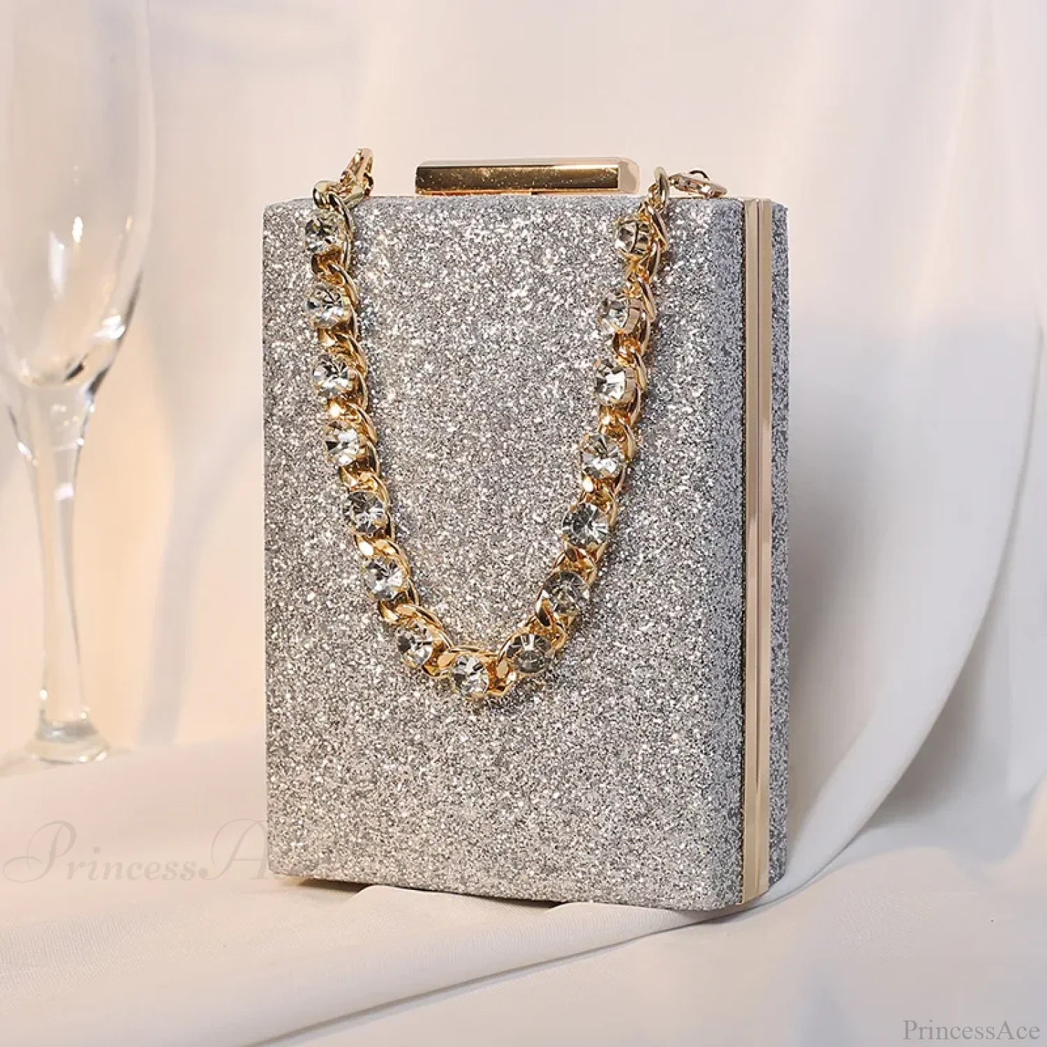 Glitter Evening Clutch Wallet Wristlet Mini(Max Length<20cm) / Silver wristlet-250126