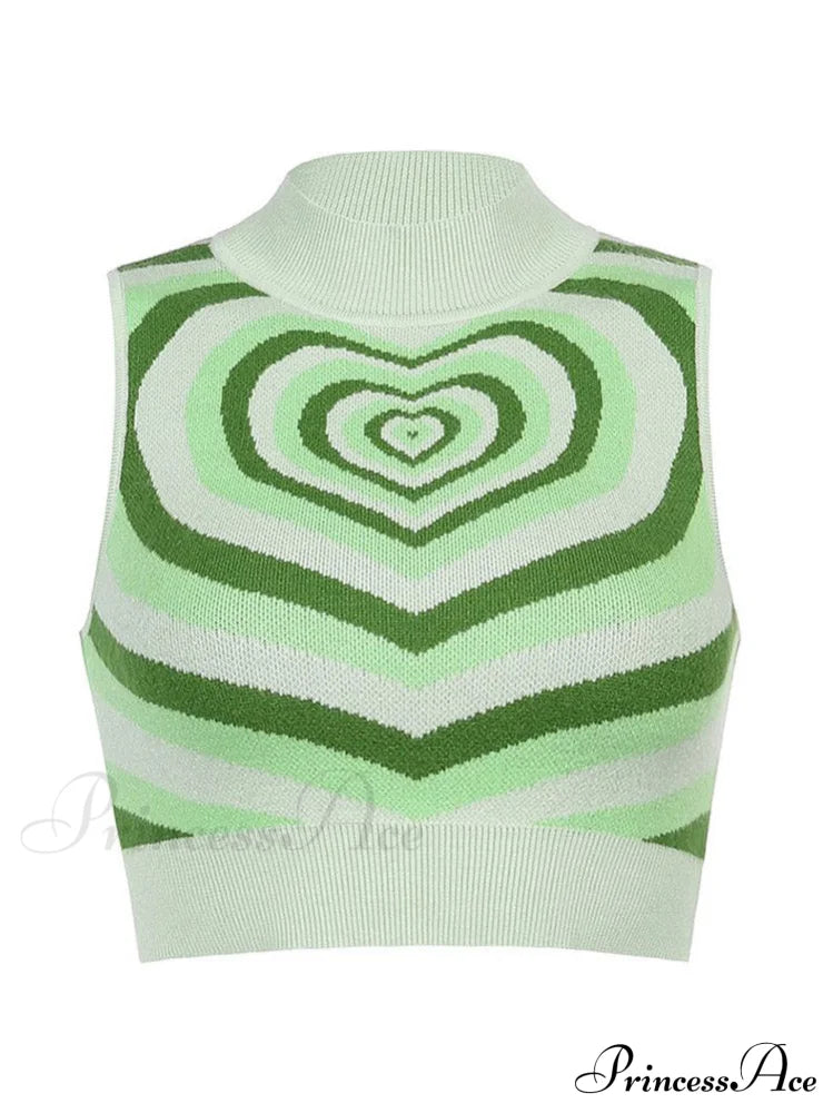 Heart Rhinestone Rib Trendy Crop Tank Top Shirts & Tops