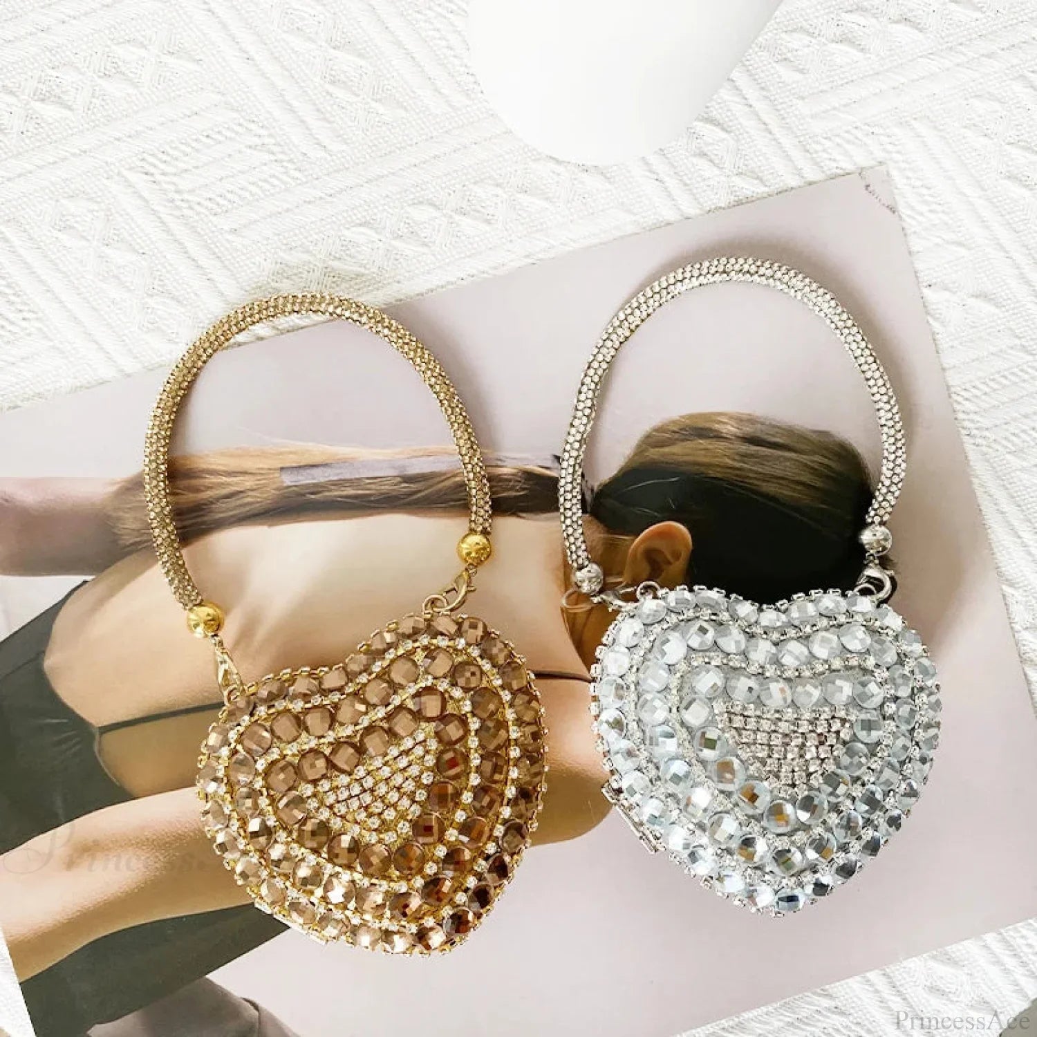 Heart Shape Sparkling Diamond Clutch Bag clutchbag-250126