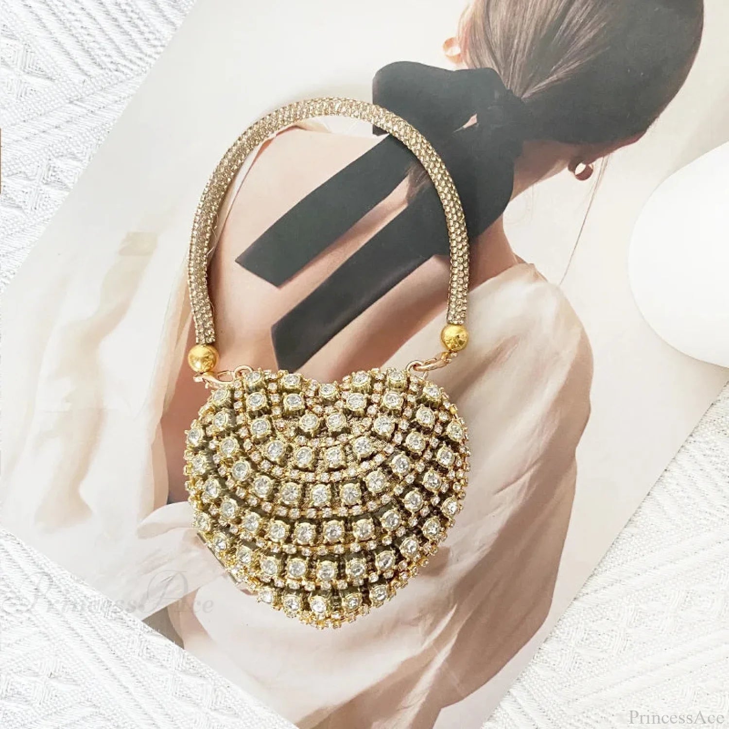 Heart Shape Sparkling Diamond Clutch Bag Gold 4 / Mini(Max Length<20cm) clutchbag-250126