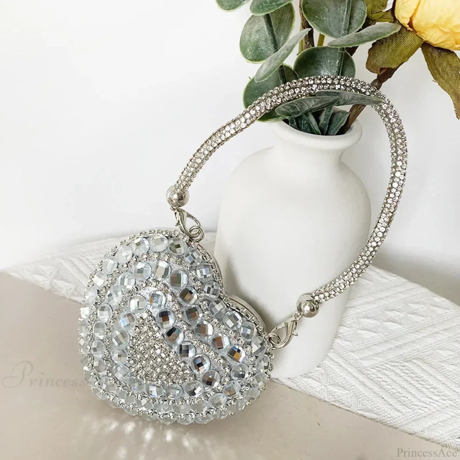 Heart Shape Sparkling Diamond Clutch Bag Silver 1 / Mini(Max Length<20cm) clutchbag-250126
