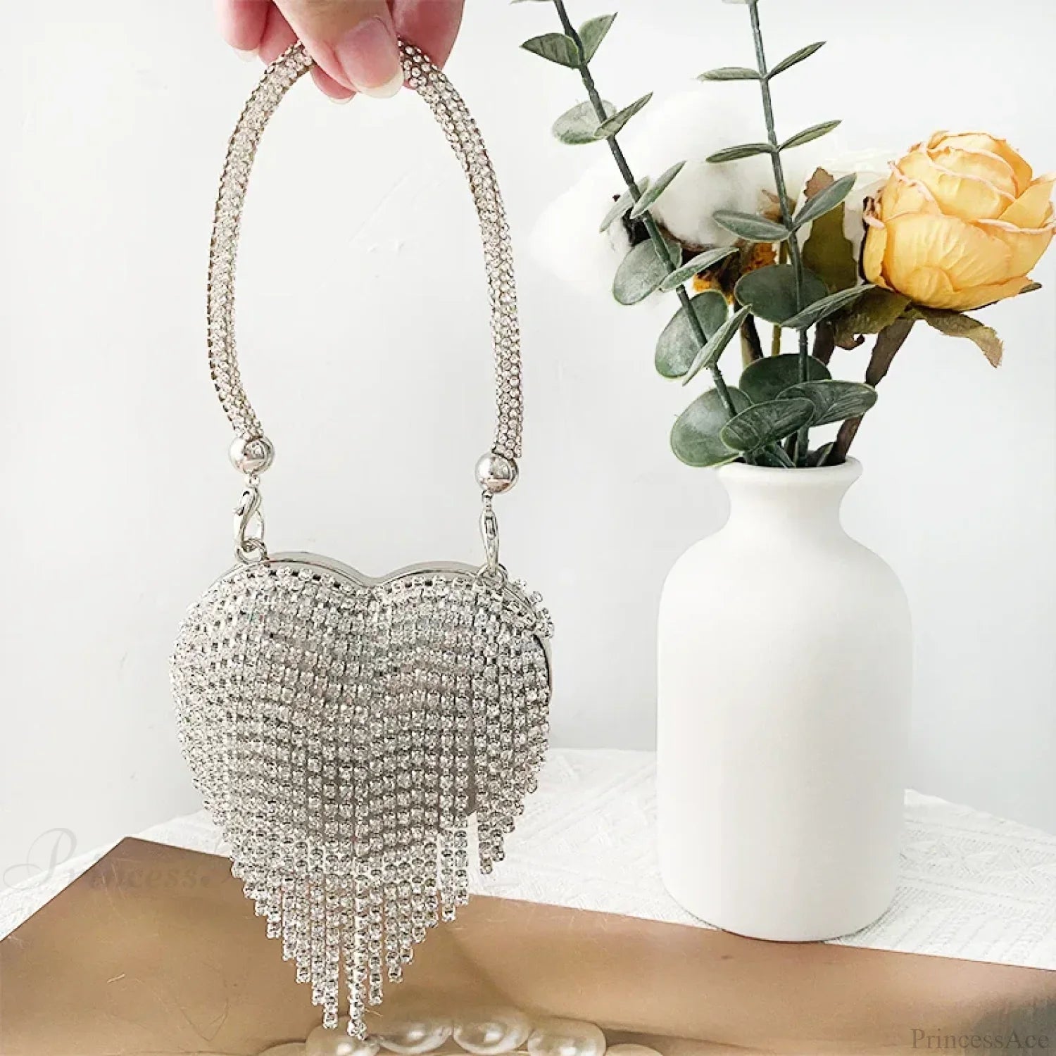 Heart Shape Sparkling Diamond Clutch Bag Silver 3 / Mini(Max Length<20cm) clutchbag-250126