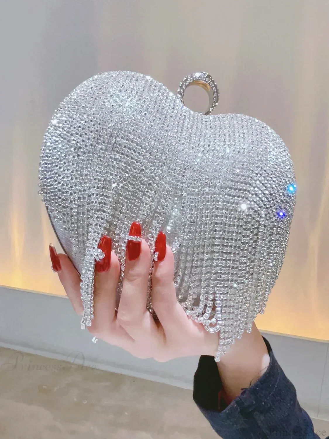 Heart Shaped Rhinestone Clutch Evening Luxury Diamond Wedding Purse Silver clutchbag-250126