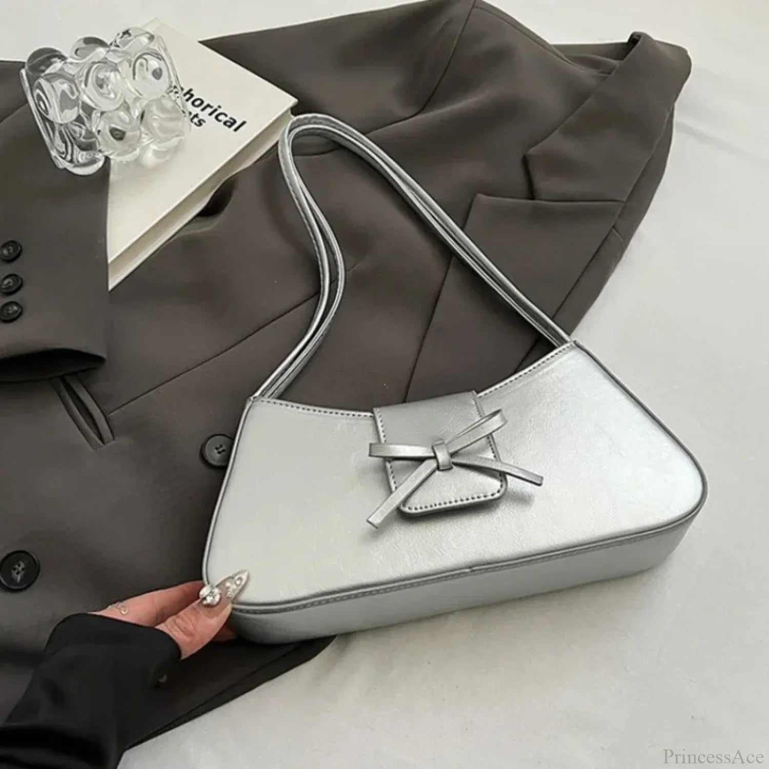 High-Grade Retro PU Leather Underarm Bag Sliver shoulder-250126