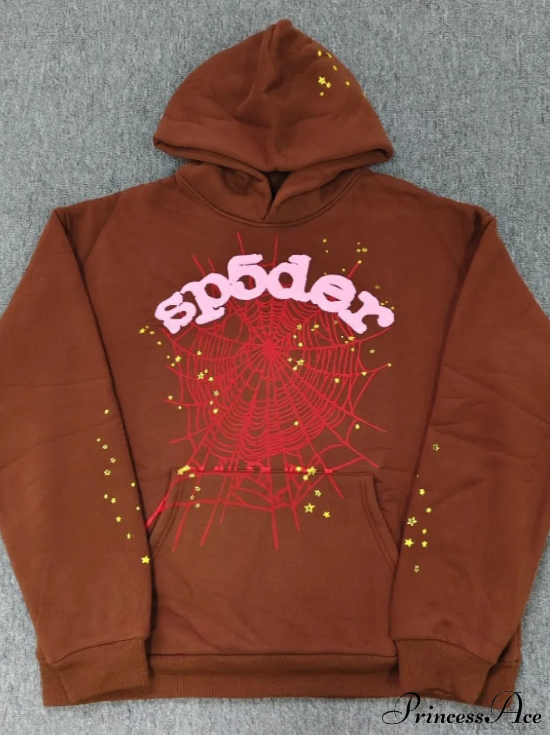 High Pile Fleece Foam Spider Print Hoodie S / Brown