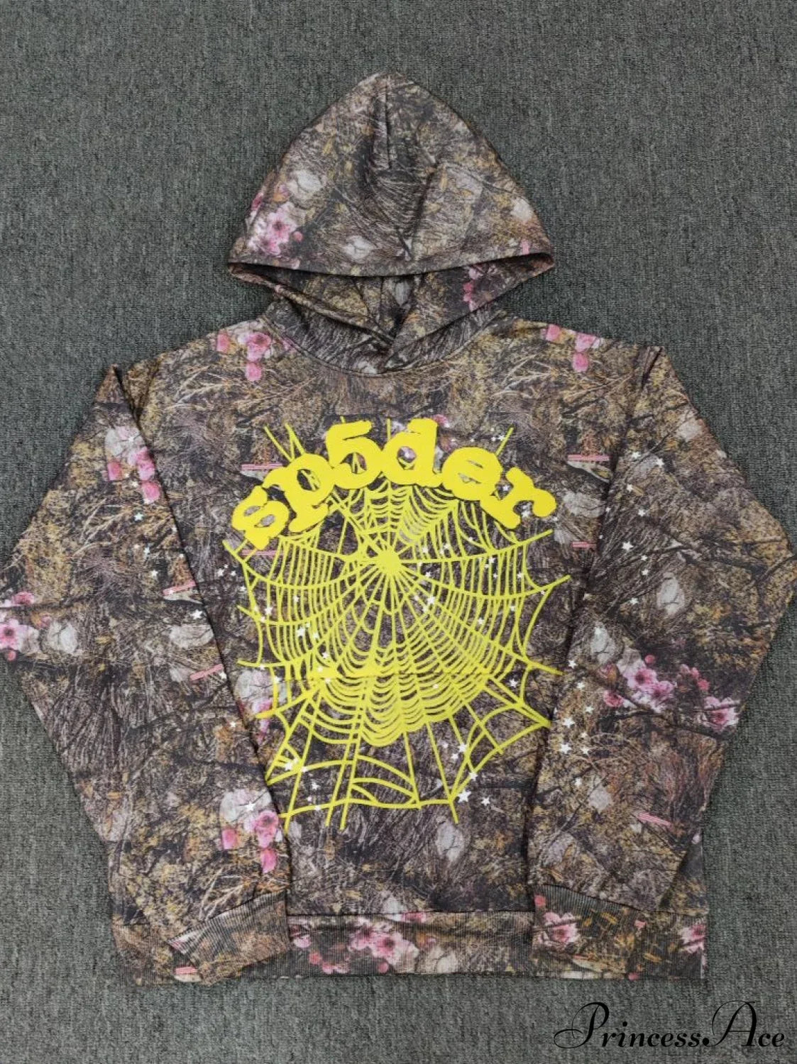 High Pile Fleece Foam Spider Print Hoodie S / Yellow