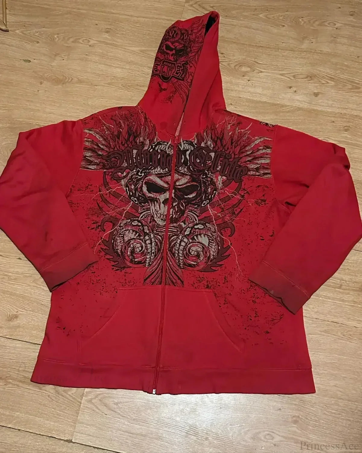 High-Quality Gothic Skull Print Hoodie red 1 / S
