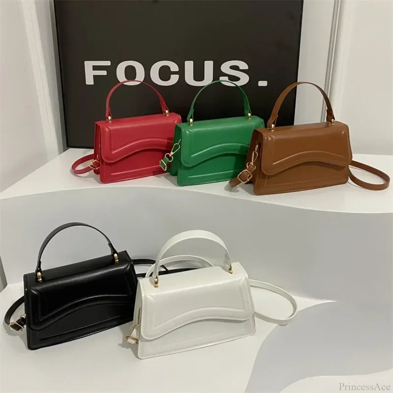 High-Quality PU Leather Solid Color Crossbody Handbag handbag-250126