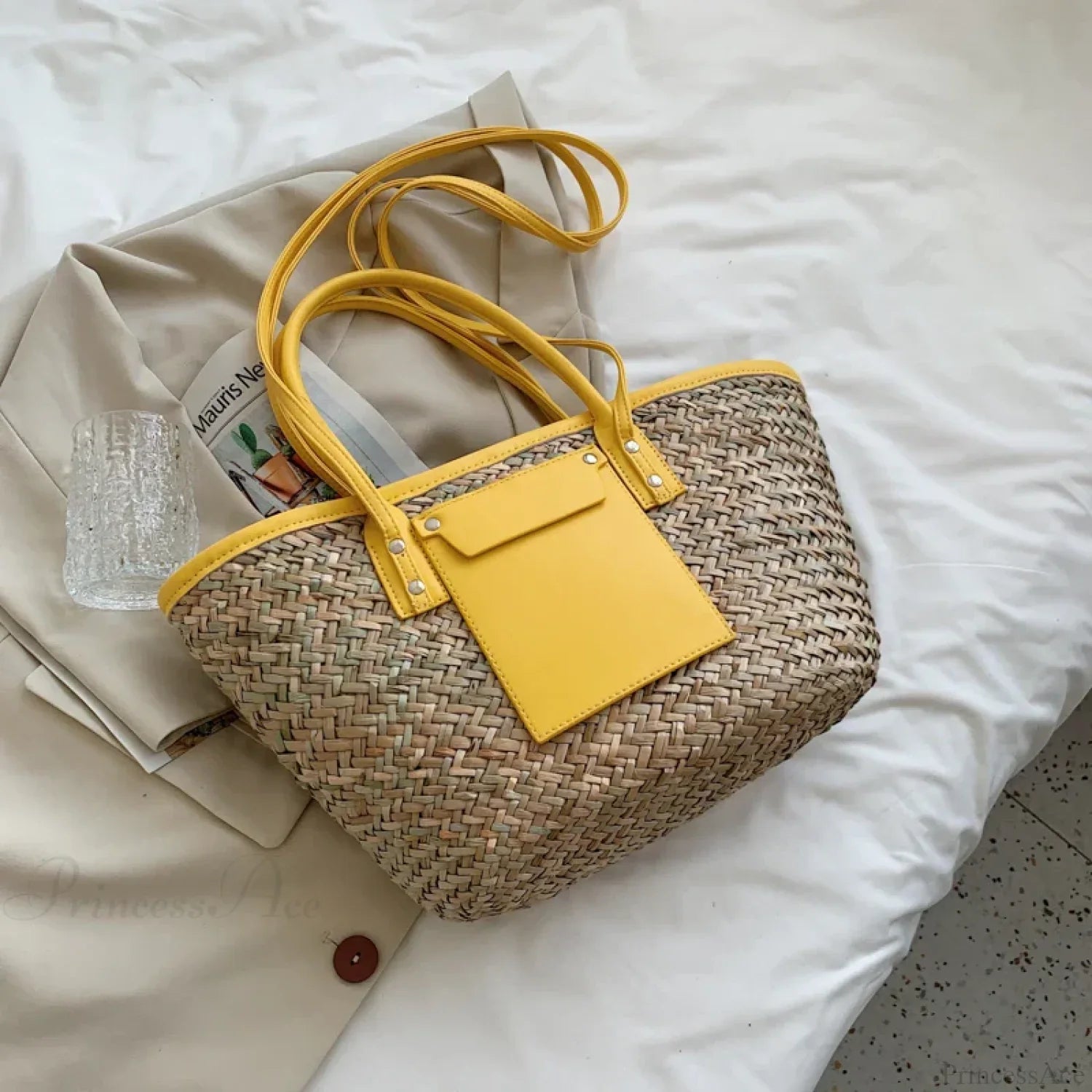 High Quality Straw Summer Tote Beach Handbag light yellow / 40X13X25CM handbag-250126