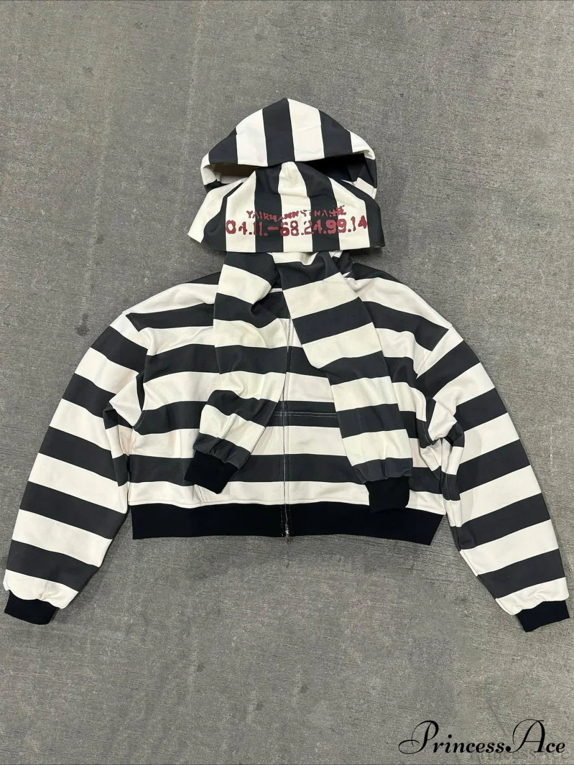 Hip-Hop Double-Layered Hood Graphic Print Hoodie Stripe / S