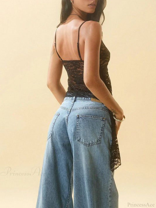 Irregular Ruffle Hem V-neck Floral Sheer Tank Top croptop-250126