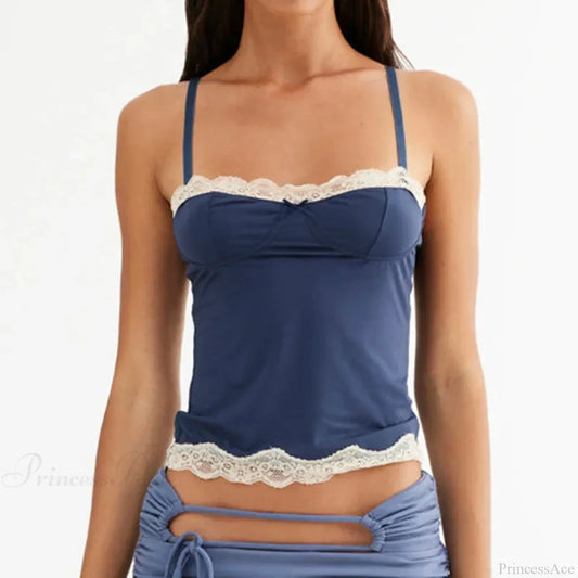 Lace Trim Spaghetti Strap Vintage Slim Crop Top croptop-250126