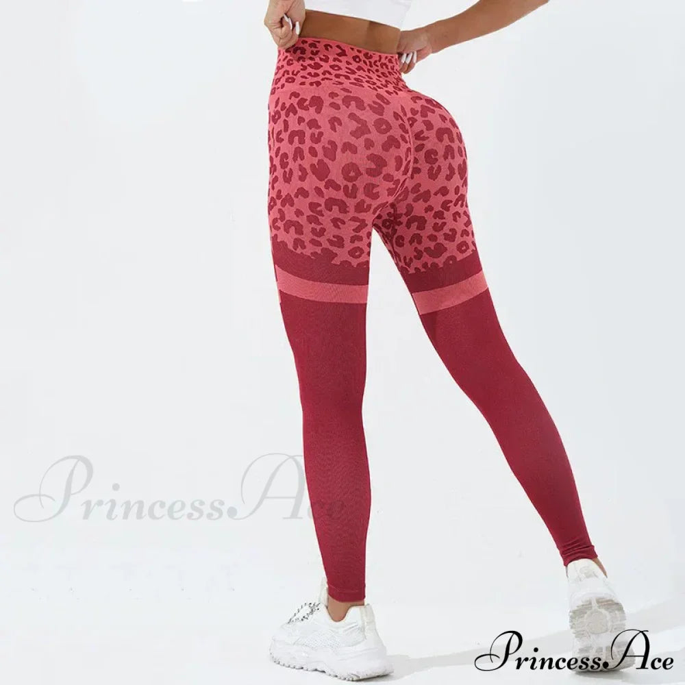 Leopard Seamless Yoga Butt Lifting Outdoor Legging Red / S