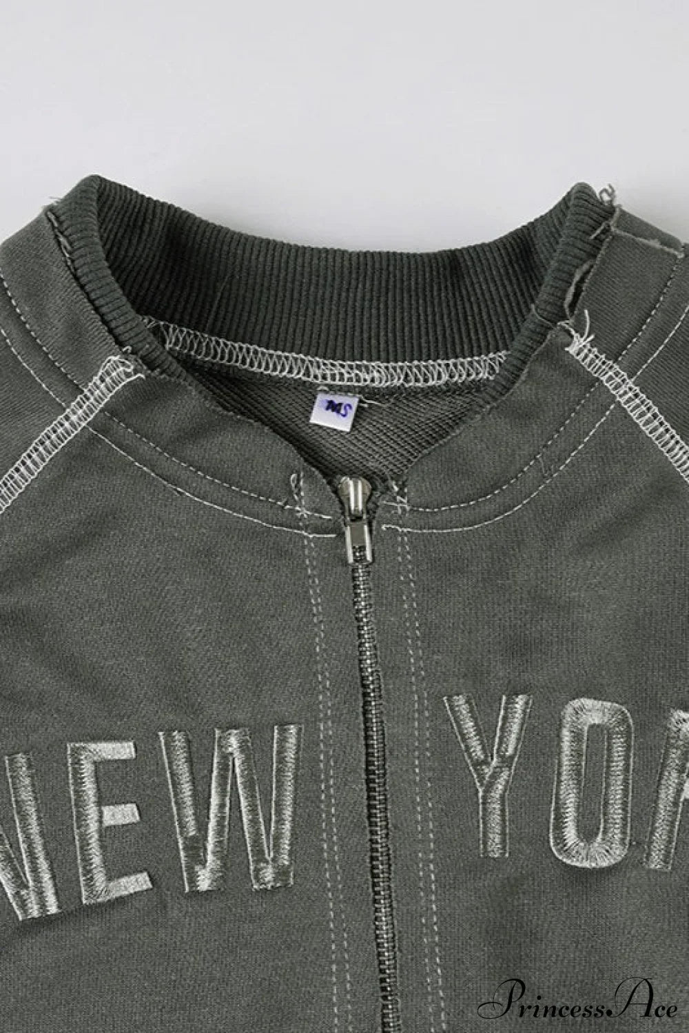 Letter Print Slim Paneled Stand Collar Hoodie