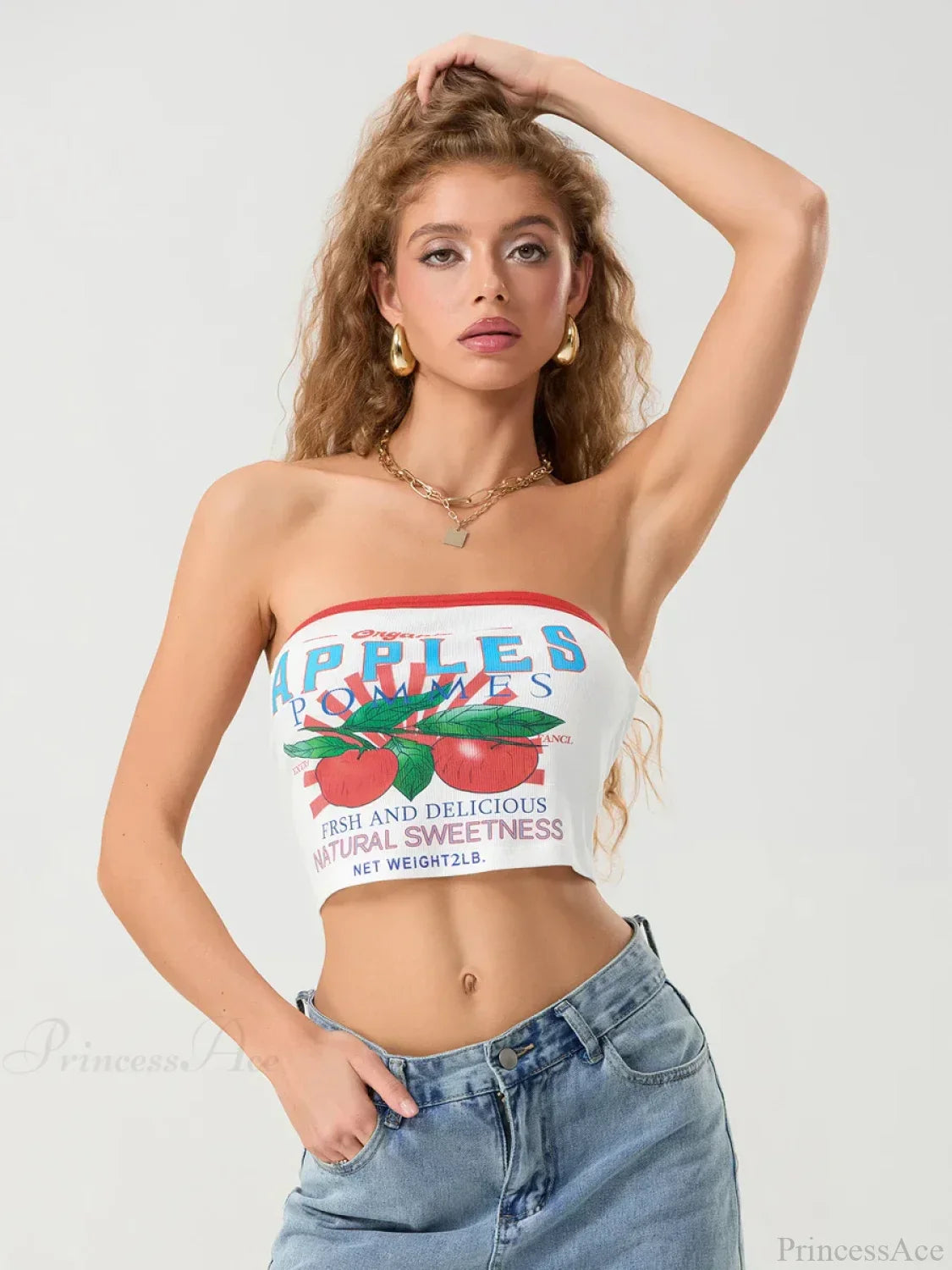 Letters Print Off-shoulder Sleeveless Wrap Tube Top croptop-250126