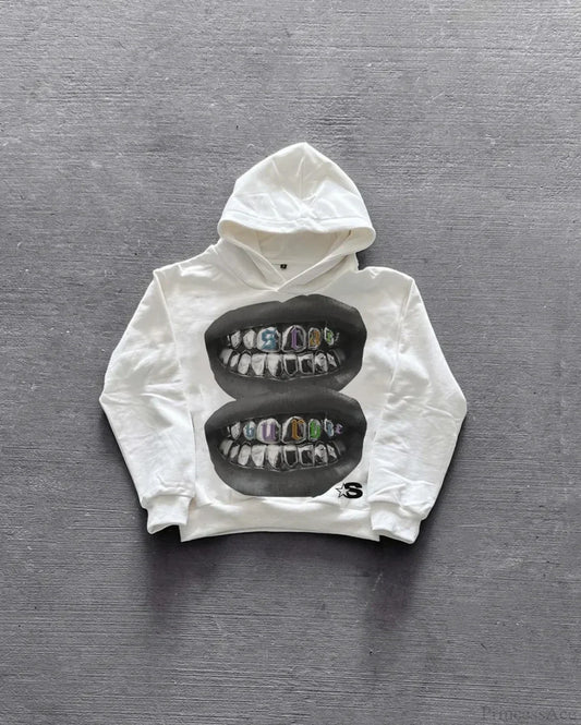 Lip Graphic Oversized Hoodie white / S