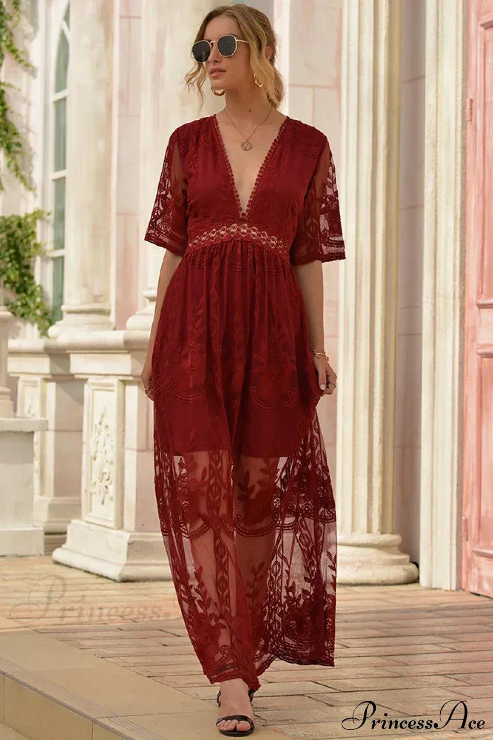 Loose Embroidery White Lace Maxi Boho Dress